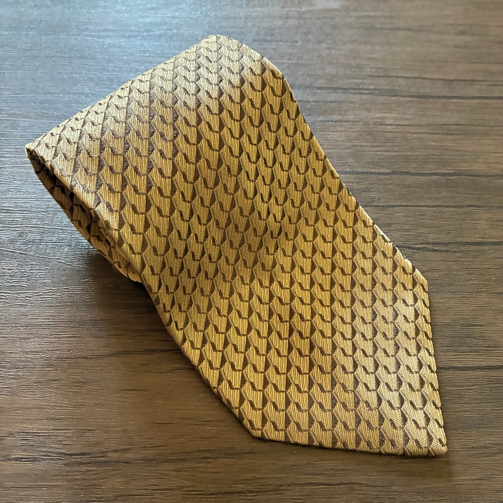 Joseph Abboud Geometric Silk Necktie OS Gold Brown Mens Made in Italy